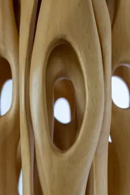 Ver detalle de uno de los vacíos ovalados, con los nervios de madera alrededor a tamaño completo