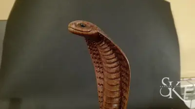 Detalle de la cabeza de una serpiente tallada