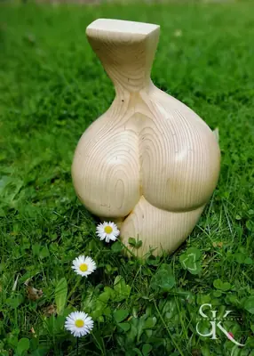 Forma redondeada de madera clara sobre el césped